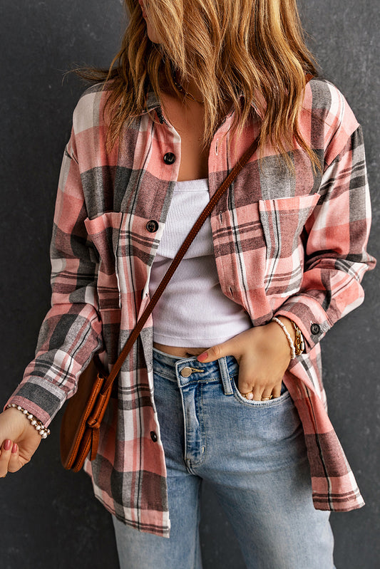 Pink Plaid Button Up Pocket Flannel