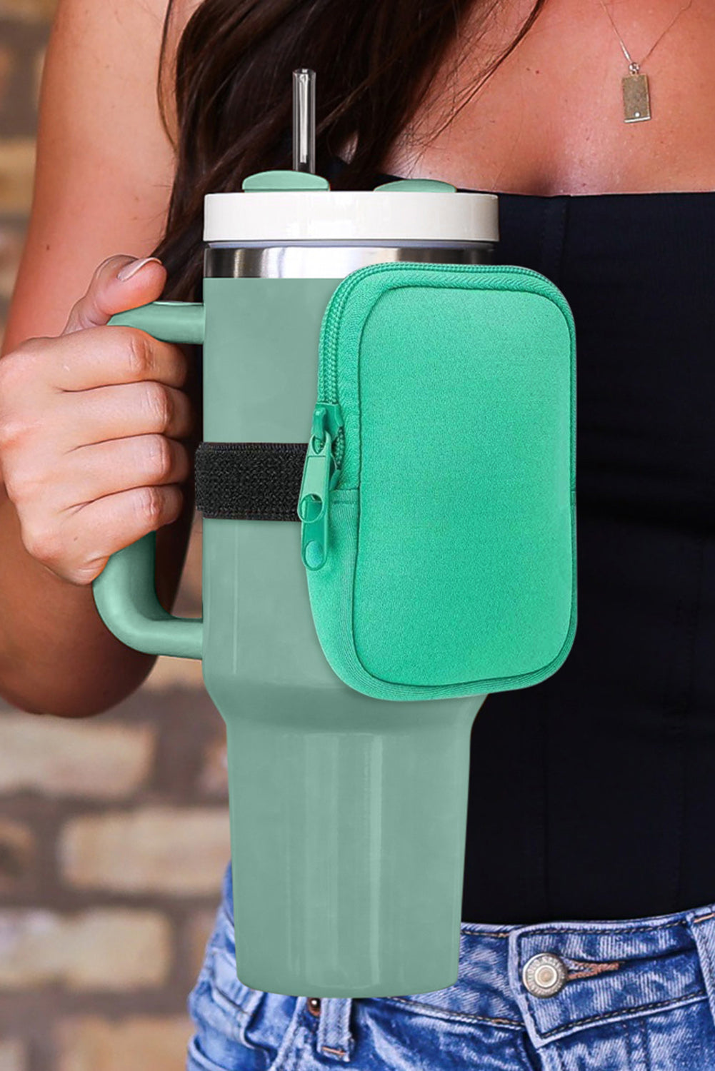 Green Stainless Steel Double Insulated Handle Cup 40oz With Bag
