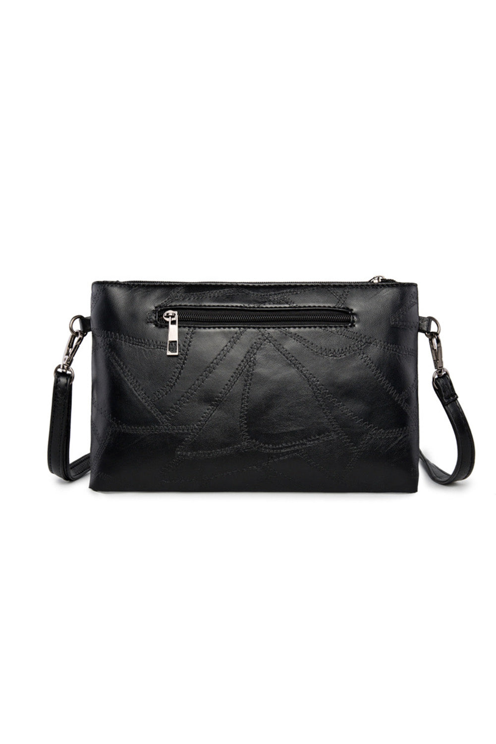 Black Riveted PU Leather Zipper Clutch Bag