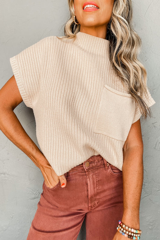 Oatmeal Pocketed Ribbed Sweater