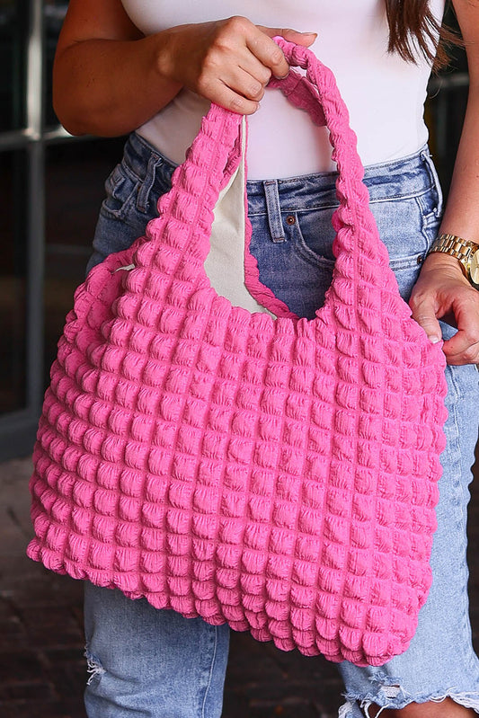 Rose Textured Knitted One Shoulder Bag