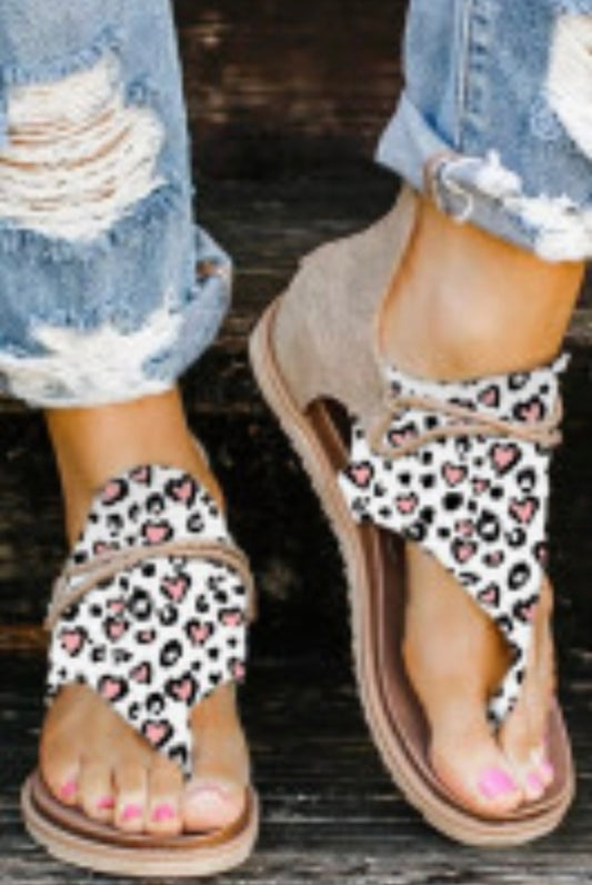 White Leopard Print Flip Flop Sandals
